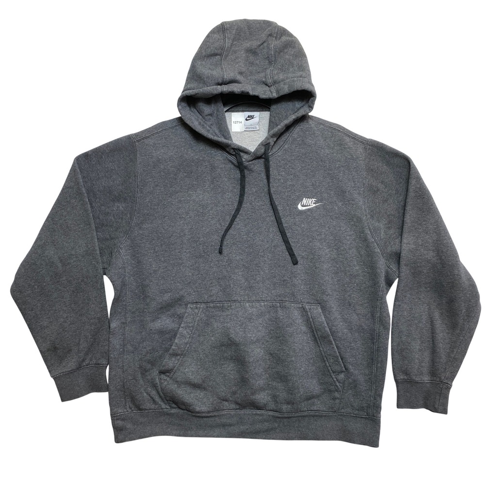 Nike Hoodie Mens L Gray Sporty Embroidered Logo Pullover Fleece
